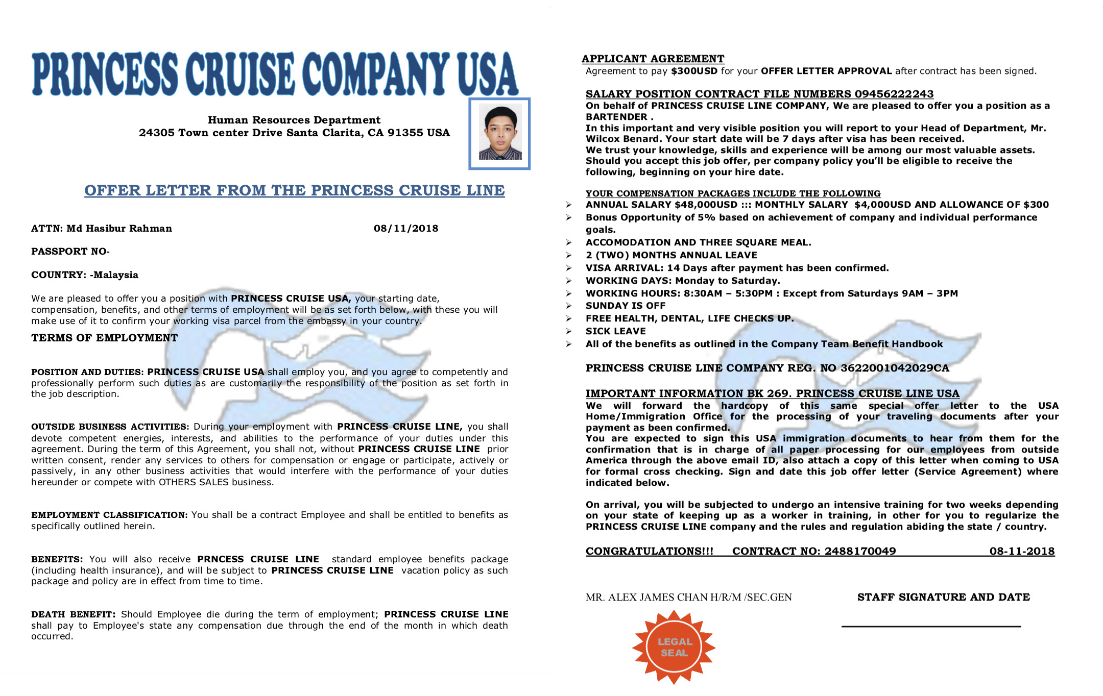 princess cruise lines employment verification